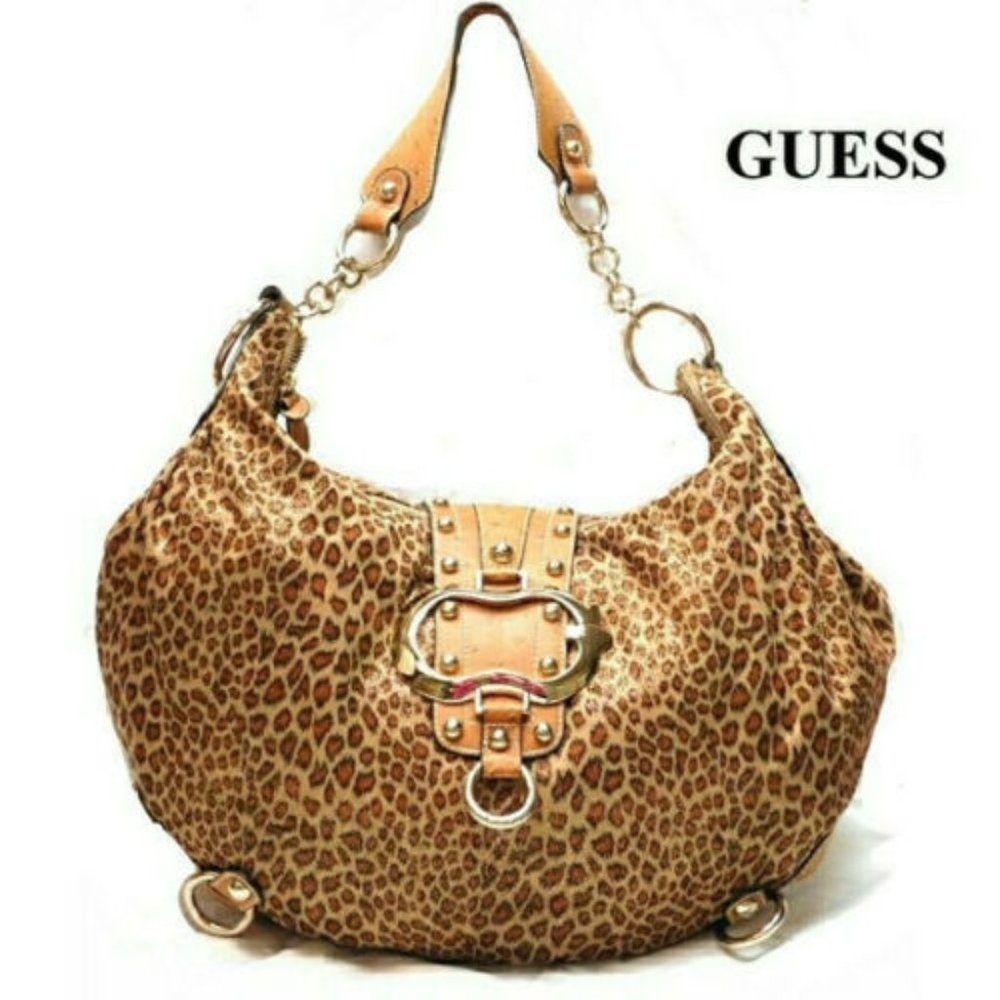 GUESS SLOUCHY LEOPARD, calfhair feel Hobo Bag! EUC, Retro Y2k style